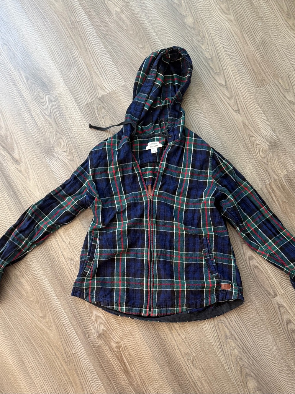 L.L. Bean Hooded Plaid Zip Jacket - Navy, Green, Red